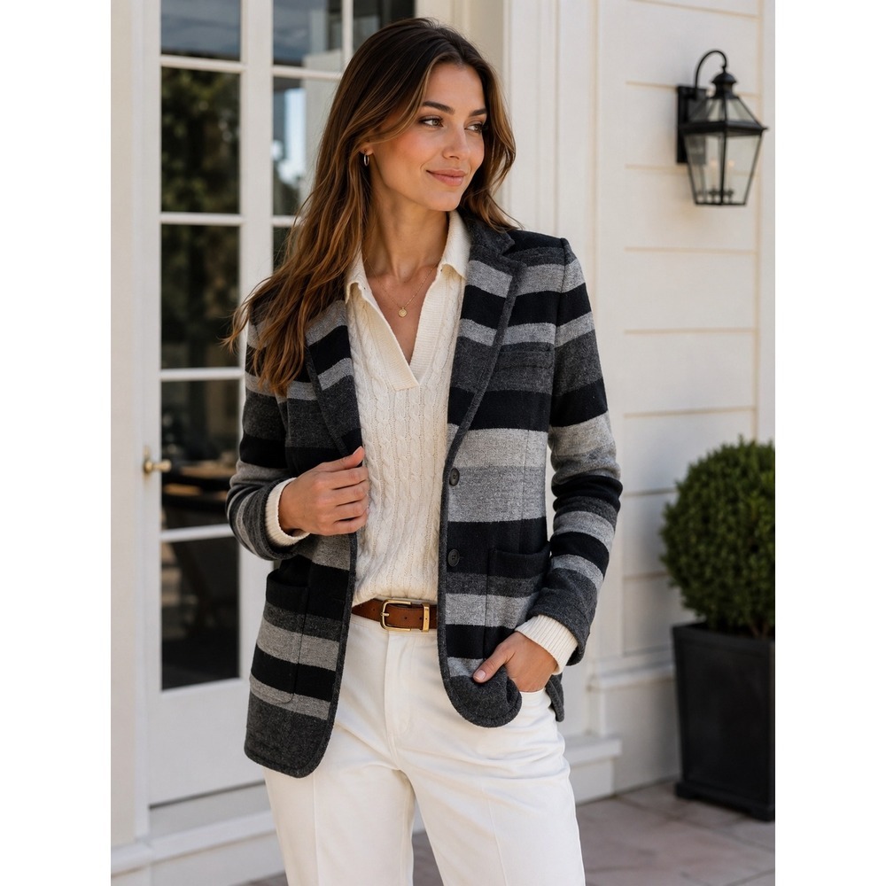 Rag & Bone Black Grey Striped 100% Wool Knit Blazer Jacket Womens Size S